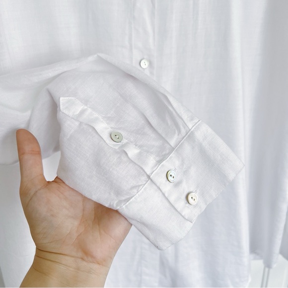 Eileen Fisher • white Classic Collar Shirt button down tunic Tencel hi low - Picture 8 of 14
